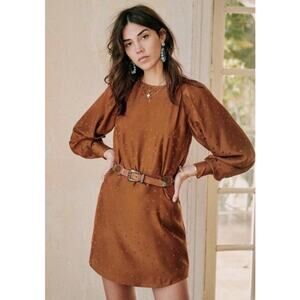 Sézane Erell Silk Dress in Caramel Polka Dot, Size 34